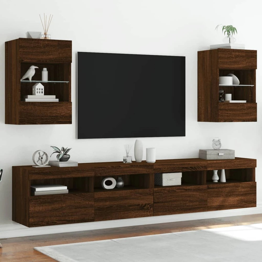 TV staliukas Sieninė TV spintelė su LED lemputėmis, ruda, 40x30x60,5cm