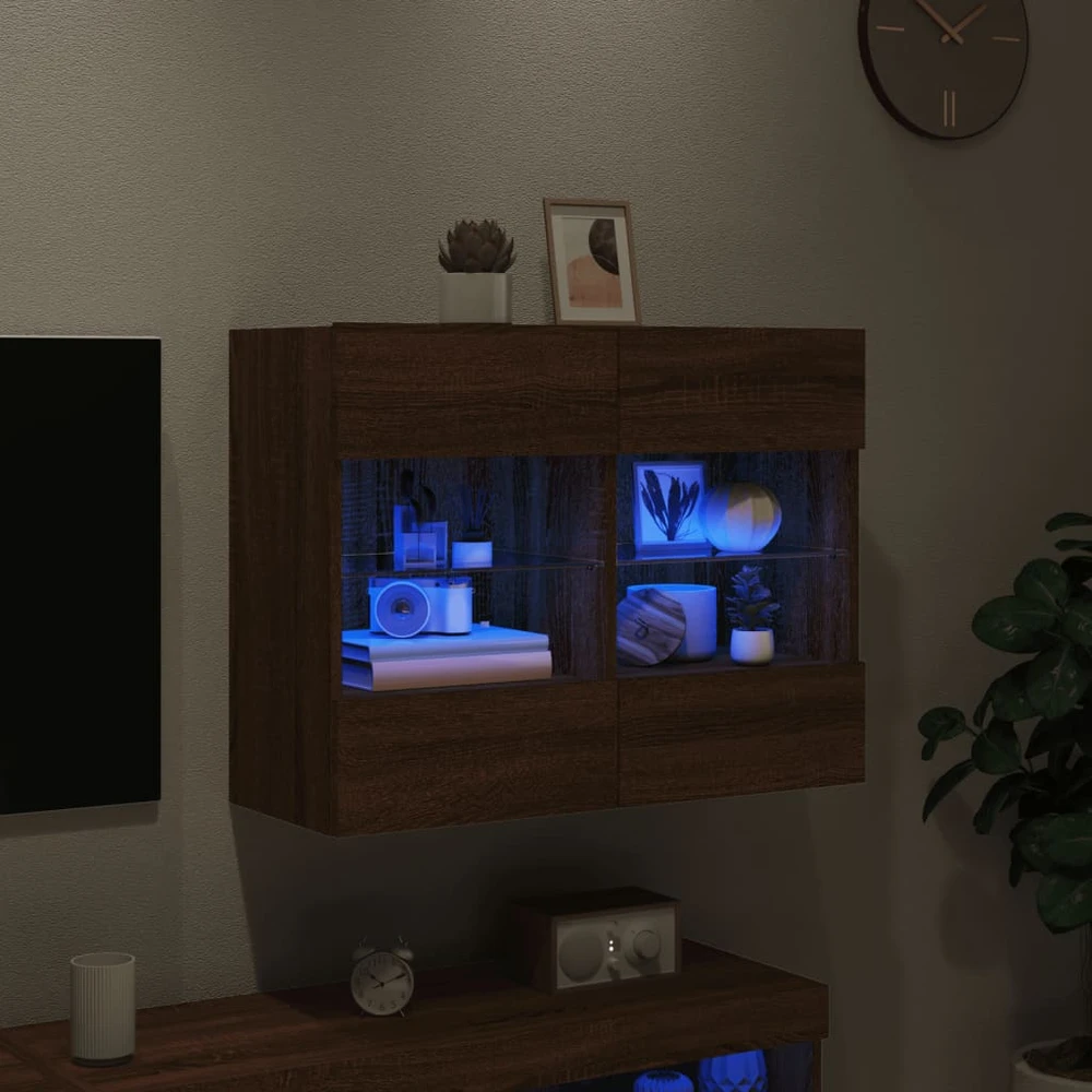 TV staliukas Sieninė TV spintelė su LED lemputėmis, ruda, 78,5x30x60,5cm