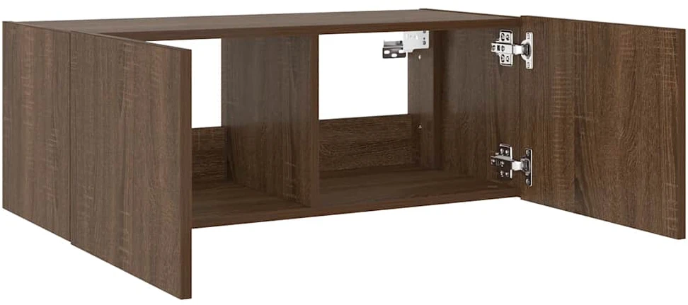 TV staliukas Sieninė TV spintelė su LED lemputėmis, ruda ąžuolo, 80x35x31cm