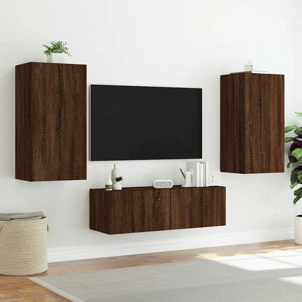 TV staliukas Sieninė TV spintelė su LED lemputėmis, ruda, 40,5x35x80cm
