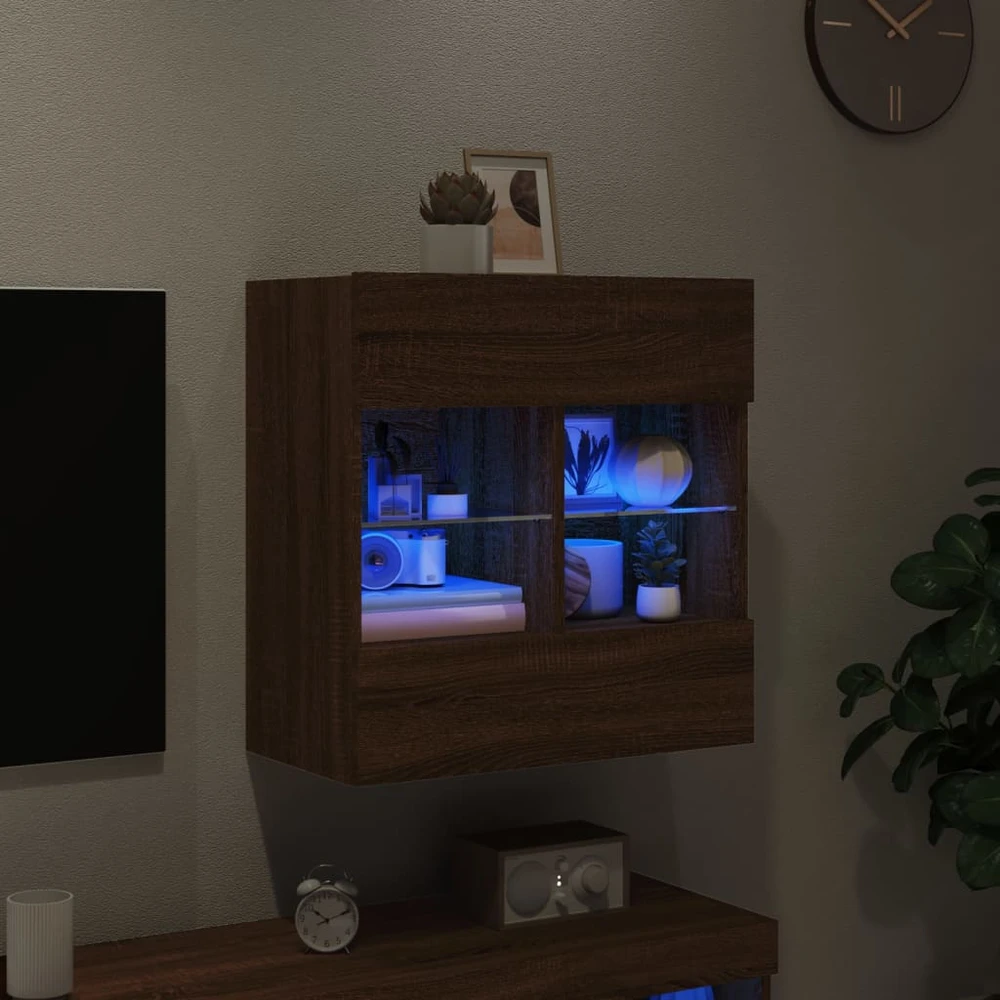 TV staliukas Sieninė TV spintelė su LED lemputėmis, ruda, 58,5x30x60,5cm