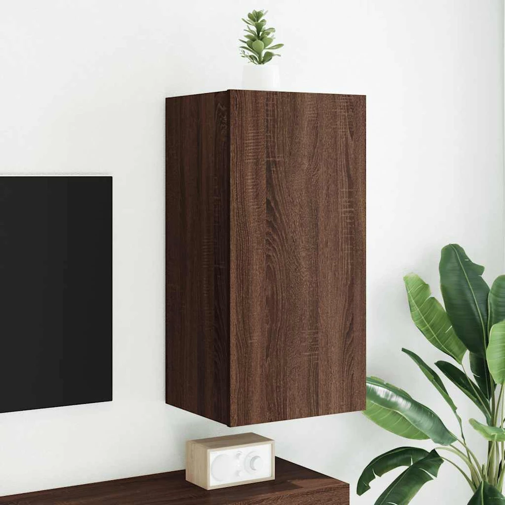 TV staliukas Sieninė TV spintelė su LED lemputėmis, ruda, 40,5x35x80cm