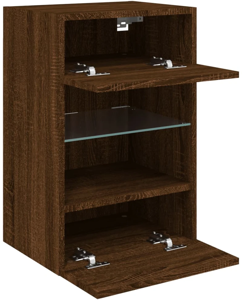 TV staliukas Sieninė TV spintelė su LED lemputėmis, ruda, 40x30x60,5cm