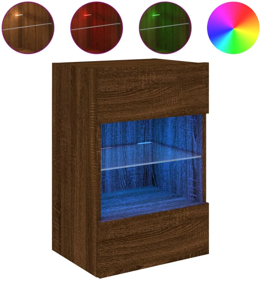 TV staliukas Sieninė TV spintelė su LED lemputėmis, ruda, 40x30x60,5cm