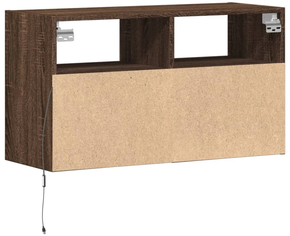 TV staliukas Sieninė TV spintelė su LED lemputėmis, ruda ąžuolo, 80x31x45cm