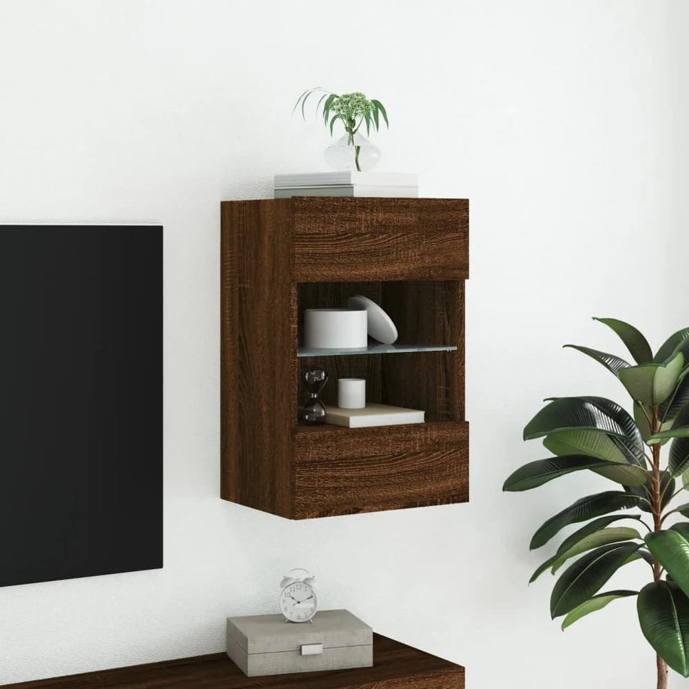 TV staliukas Sieninė TV spintelė su LED lemputėmis, ruda, 40x30x60,5cm