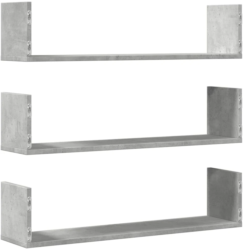 Sieninės lentynos, 3vnt., betono, 80x18x18cm, apdirbta mediena