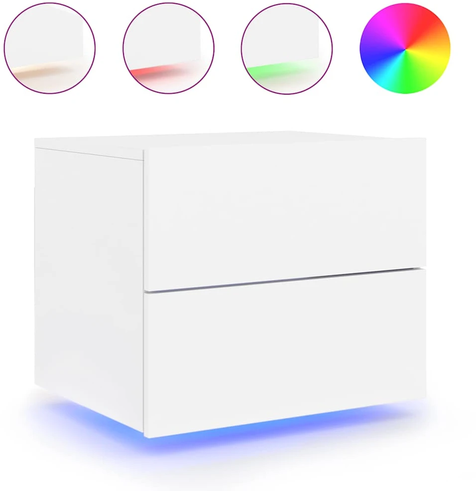 Sieninės naktinės spintelės su LED, 2vnt., baltos