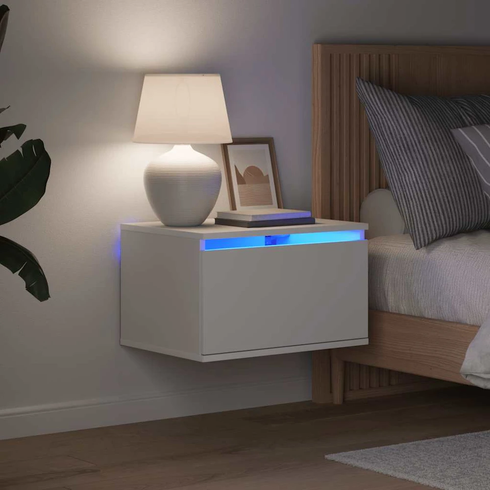 Sieninės naktinės spintelės su LED, 2vnt., baltos