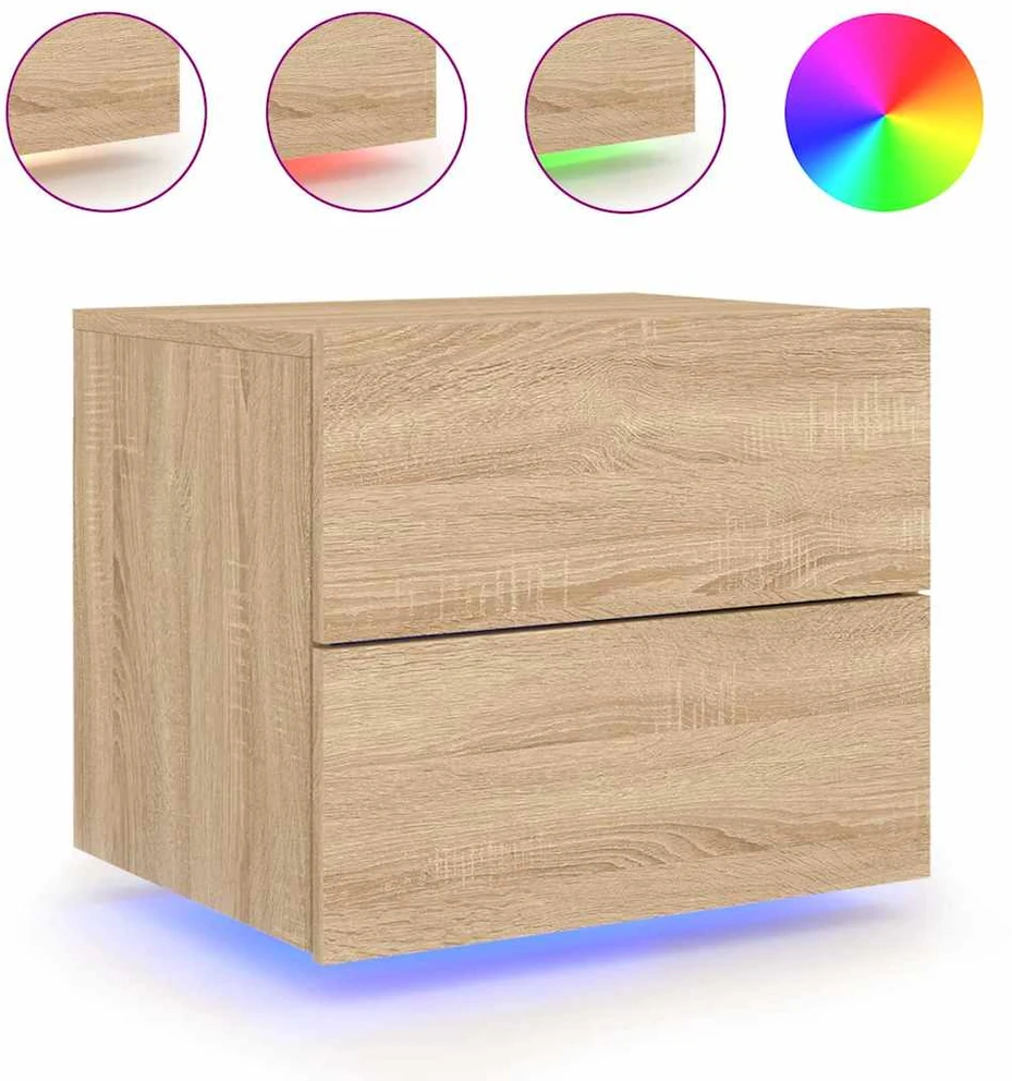 Sieninės naktinės spintelės su LED, 2vnt., ąžuolo