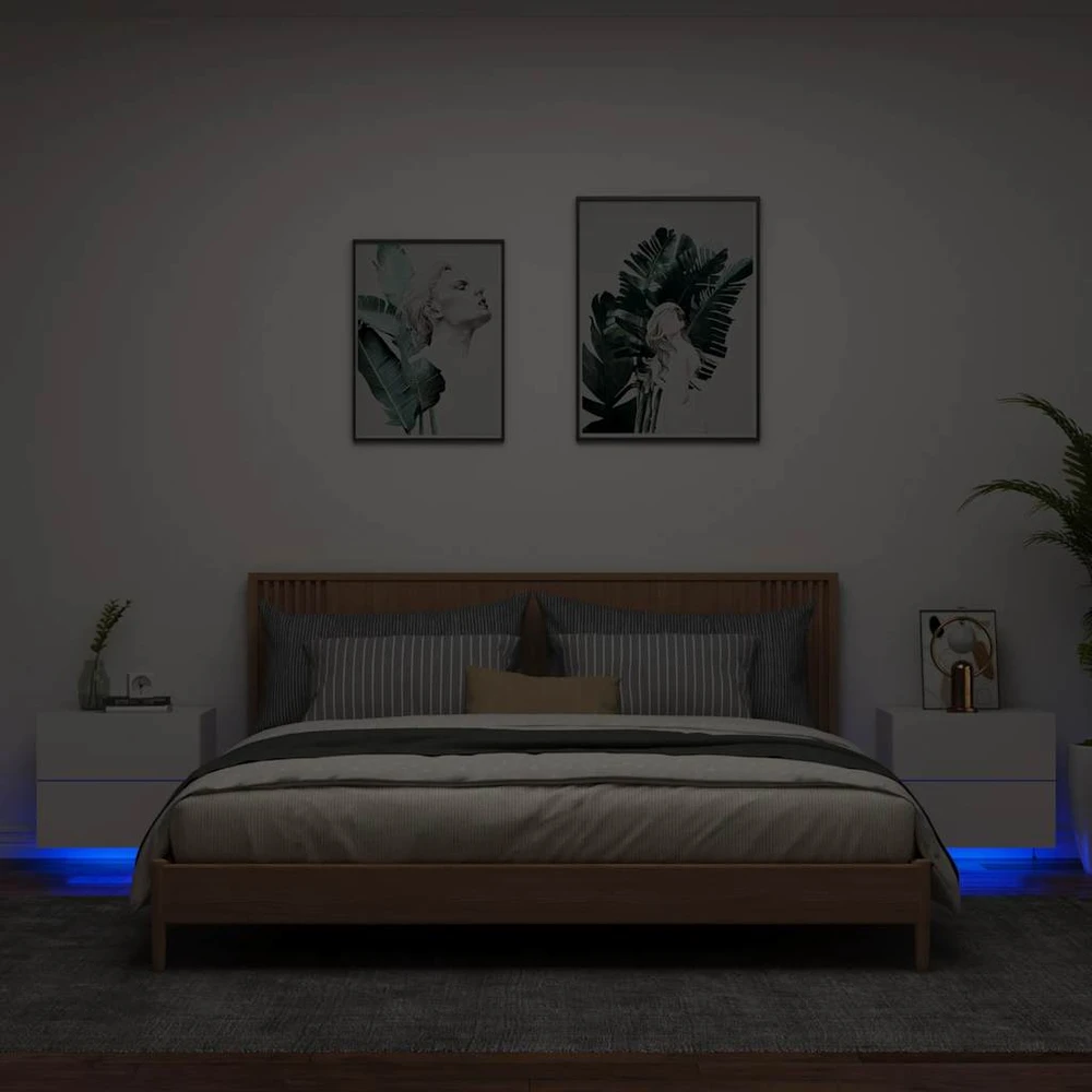 Sieninės naktinės spintelės su LED, 2vnt., baltos