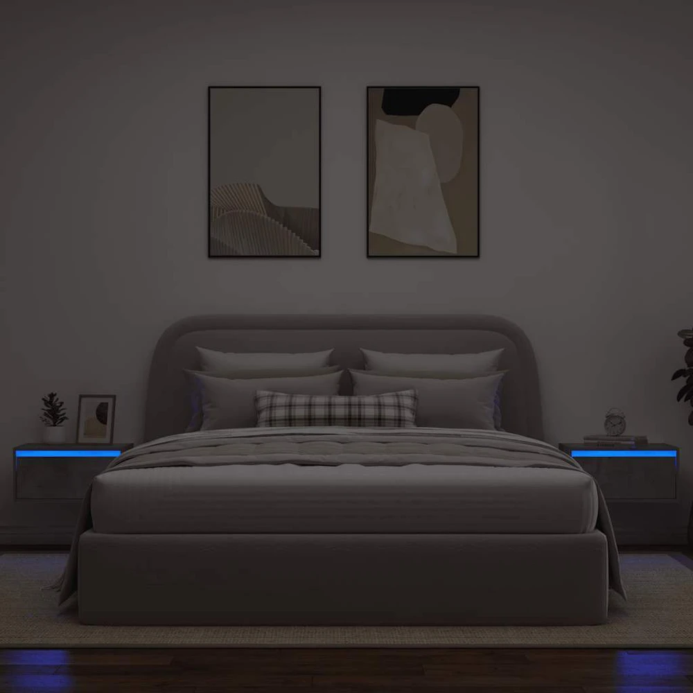 TV staliukas Sieninės naktinės spintelės su LED, 2vnt., betono pilkos