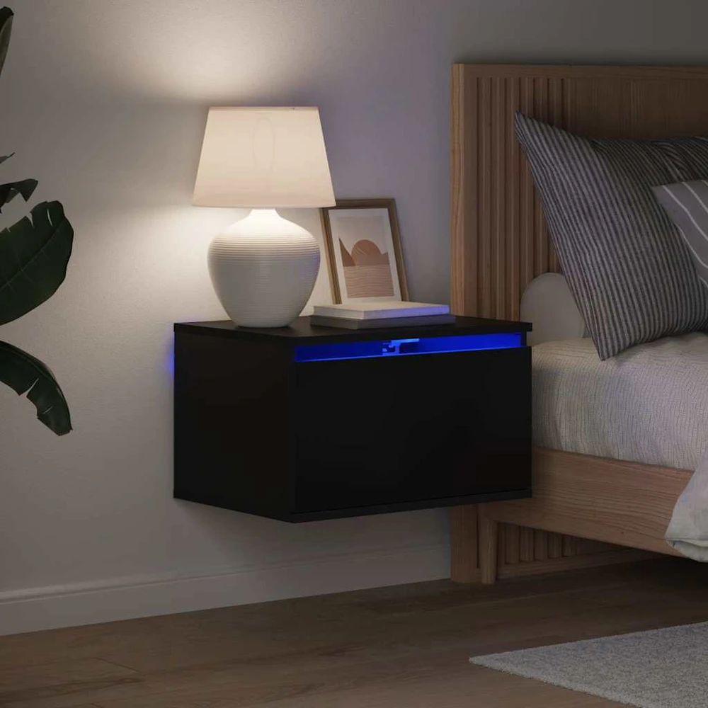 Sieninės naktinės spintelės su LED, 2vnt., juodos