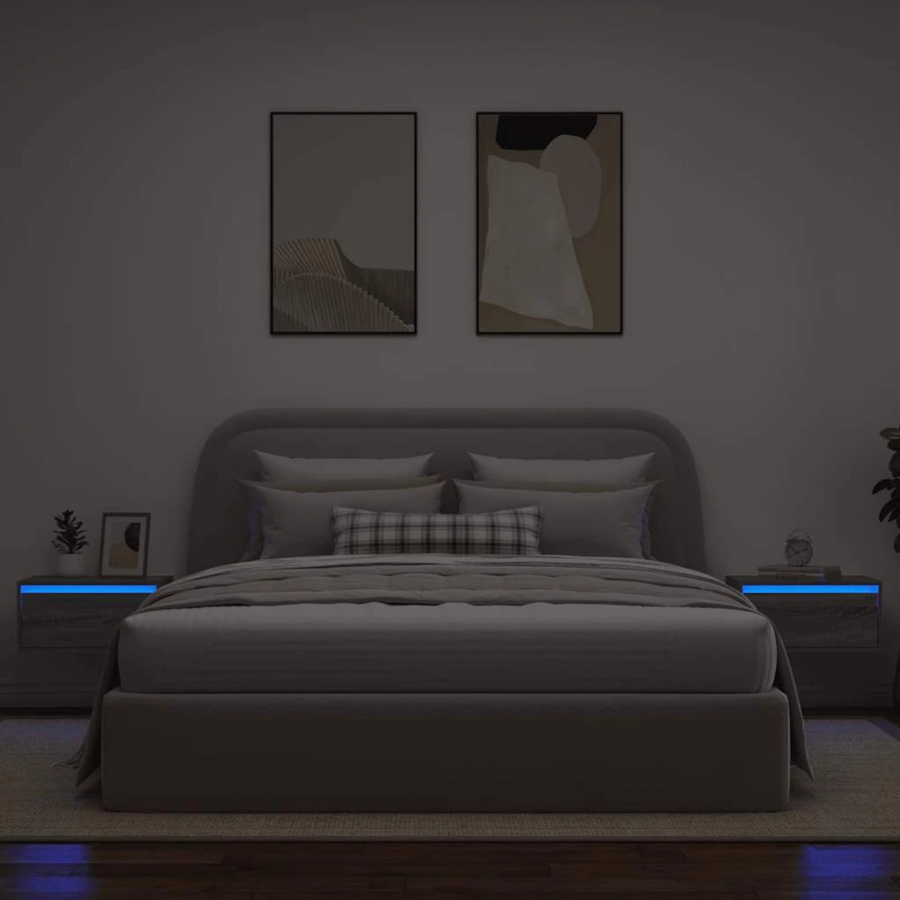 TV staliukas Sieninės naktinės spintelės su LED, 2vnt., pilkos ąžuolo