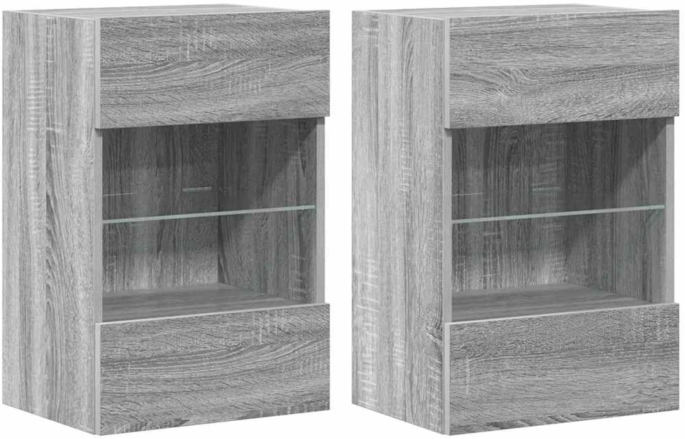 TV staliukas Sieninės TV spintelės su LED, 2vnt., pilkos, 40x30x60,5cm