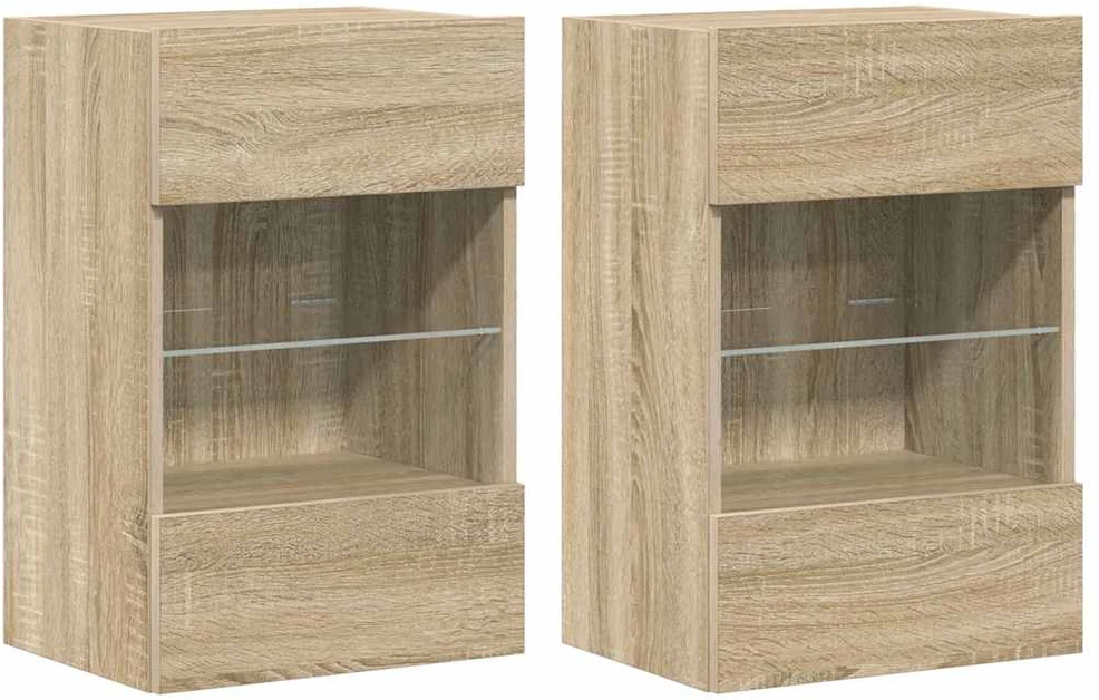 TV staliukas Sieninės TV spintelės su LED, 2vnt., ąžuolo, 40x30x60,5cm