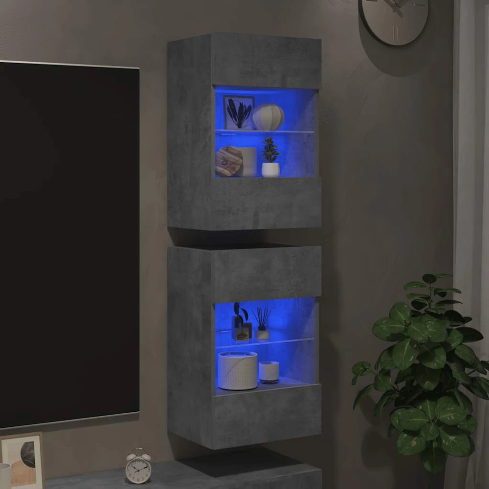 TV staliukas Sieninės TV spintelės su LED, 2vnt., betono, 40x30x60,5cm