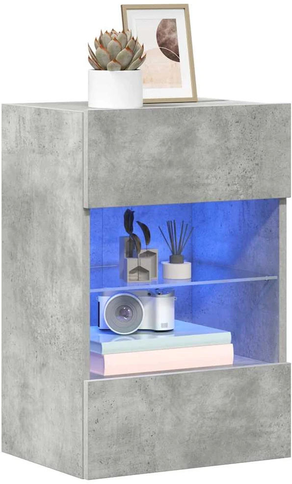 TV staliukas Sieninės TV spintelės su LED, 2vnt., betono, 40x30x60,5cm