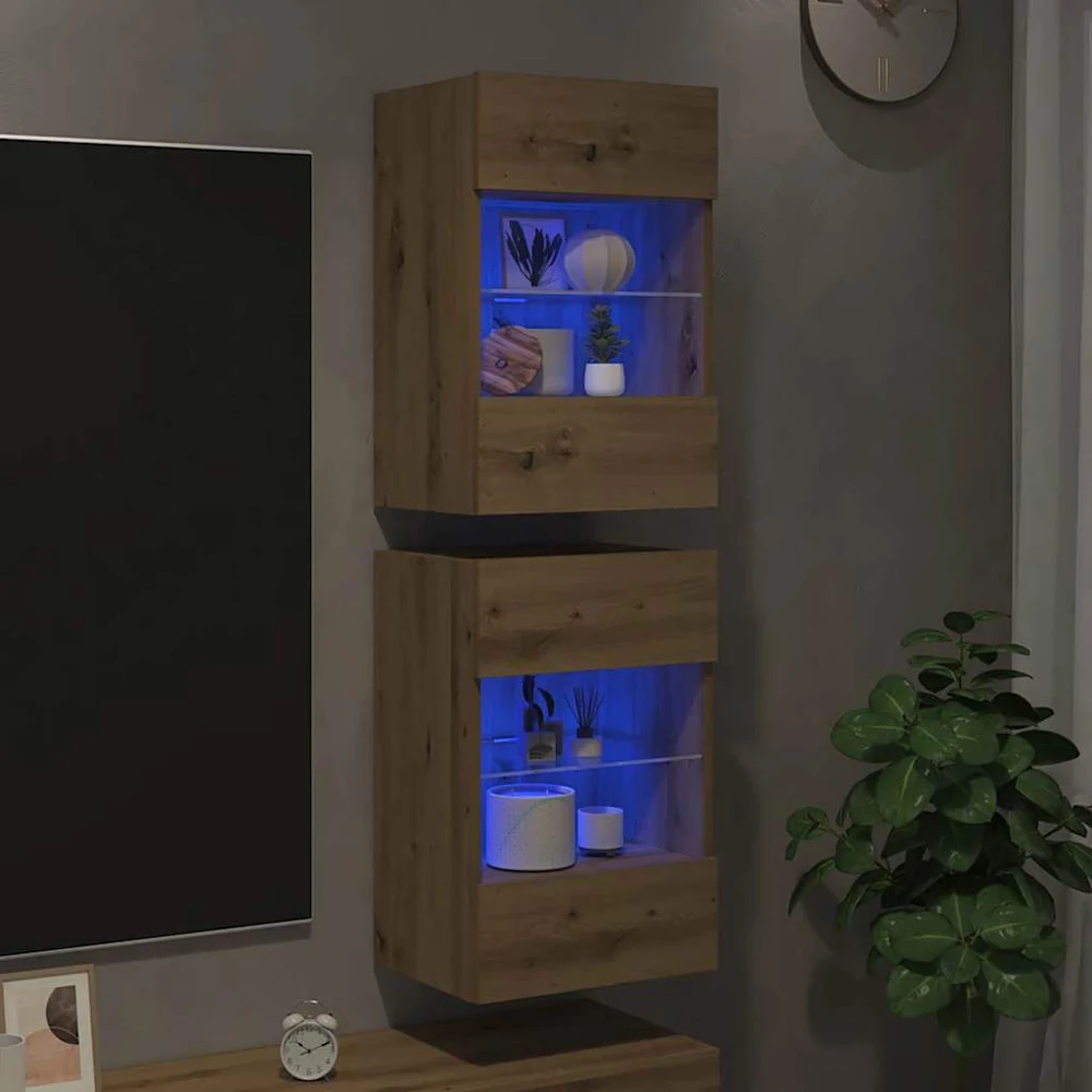 TV staliukas Sieninės spintelės su LED apšvietimu televizoriui, 2vnt., artisano, 40x30x60,5cm
