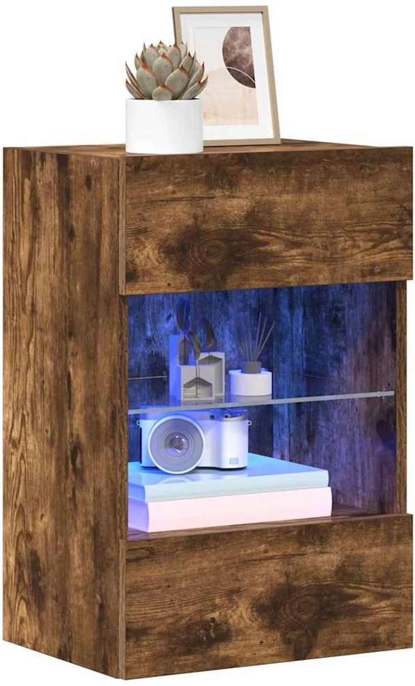TV staliukas Sieninės TV spintelės su LED, 2vnt., dūminės, 40x30x60,5cm
