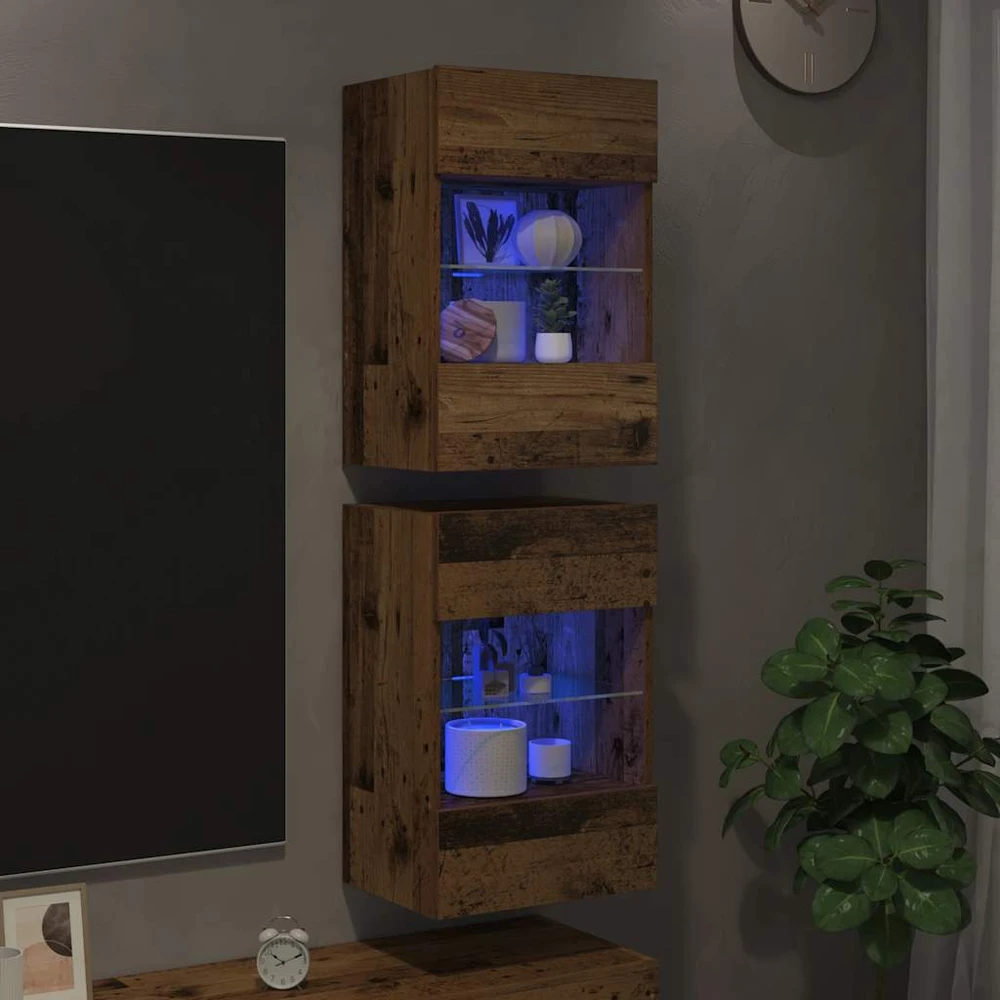 TV staliukas Sieninės spintelės su LED apšvietimu televizoriui 2 vnt, 40x30x60,5 cm
