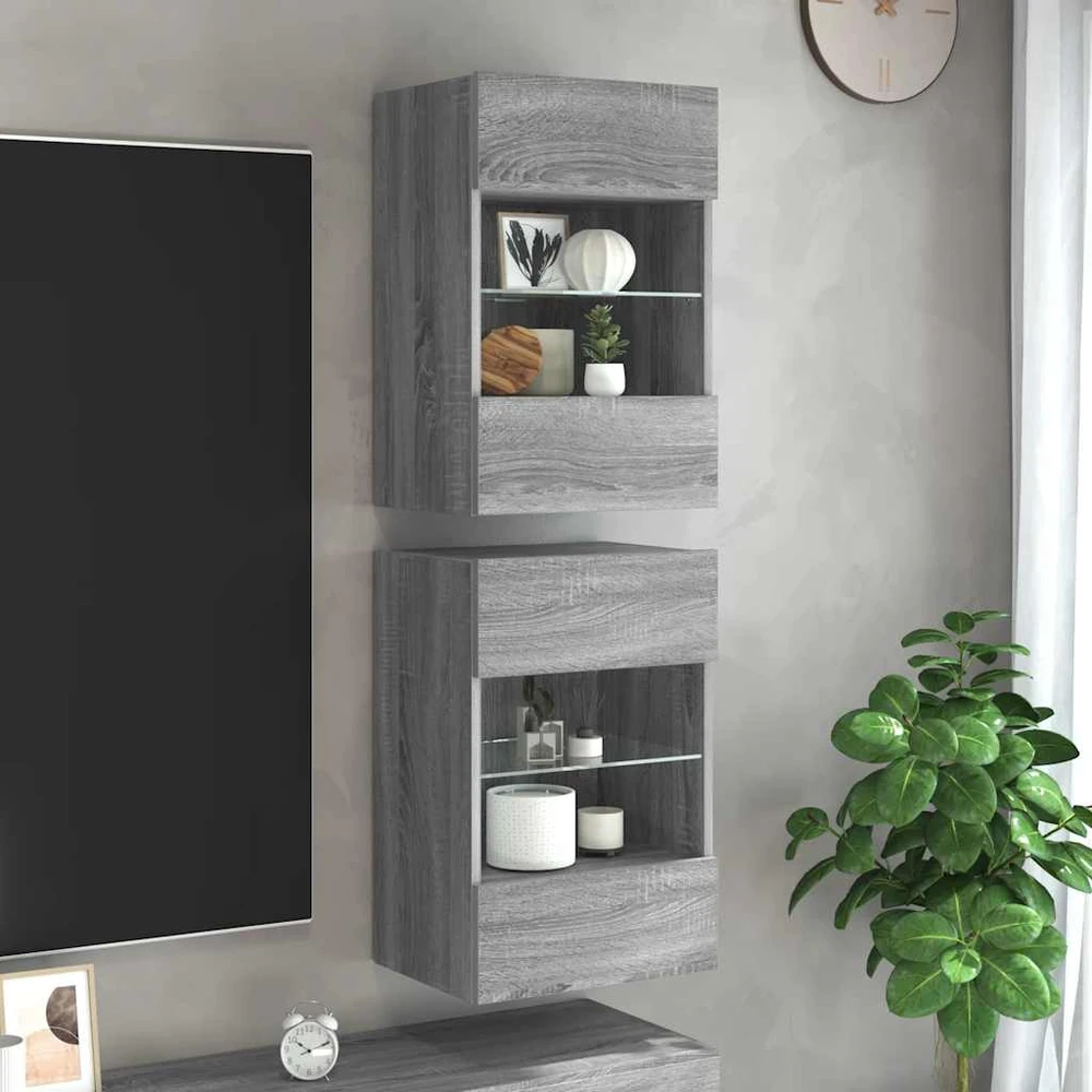 TV staliukas Sieninės TV spintelės su LED, 2vnt., pilkos, 40x30x60,5cm