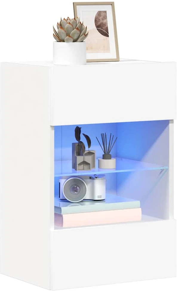 TV staliukas Sieninės TV spintelės su LED, 2vnt., baltos, 40x30x60,5cm