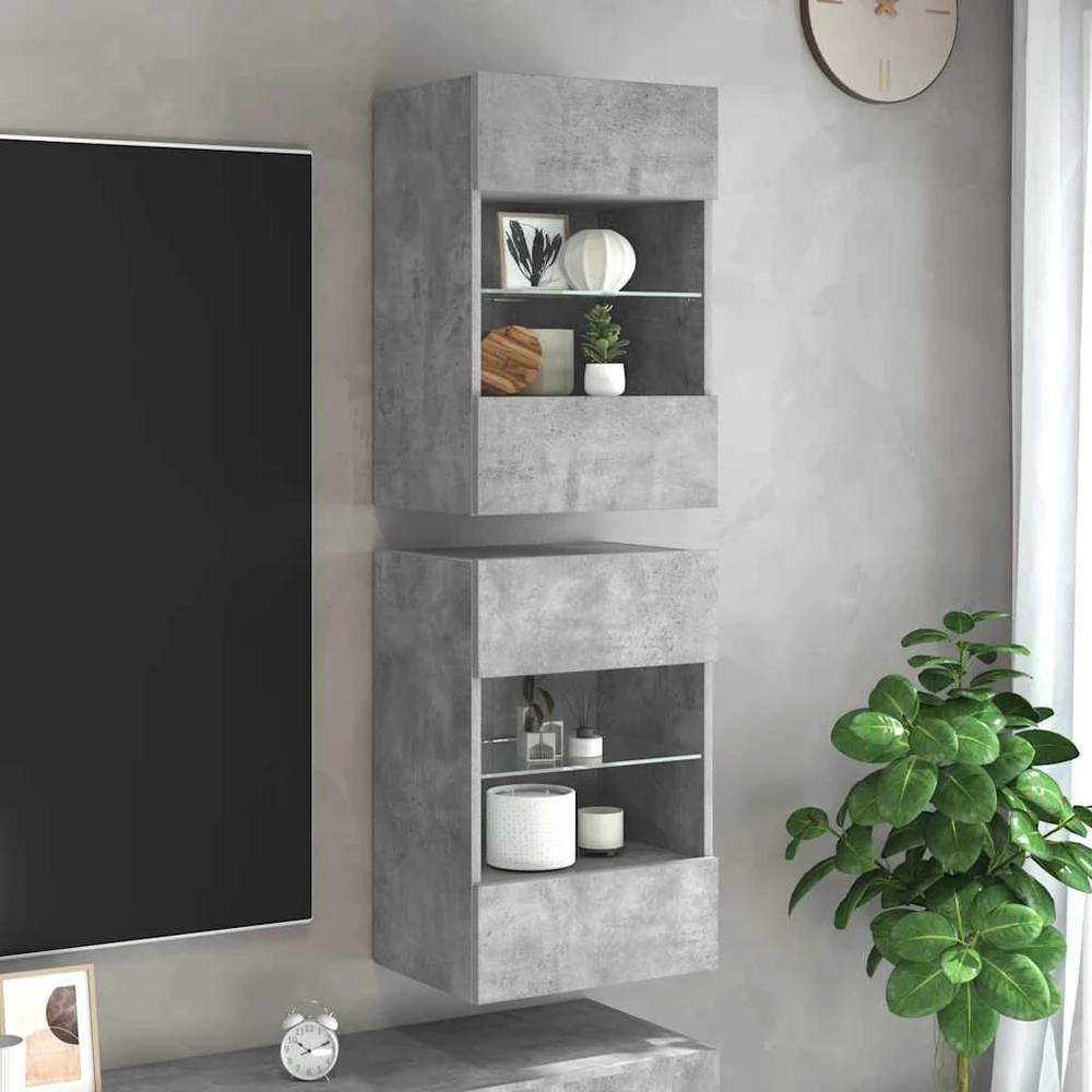 TV staliukas Sieninės TV spintelės su LED, 2vnt., betono, 40x30x60,5cm