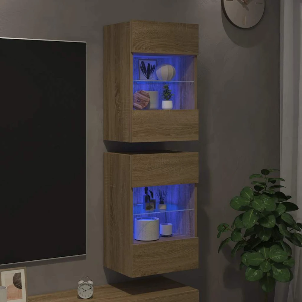 TV staliukas Sieninės TV spintelės su LED, 2vnt., ąžuolo, 40x30x60,5cm