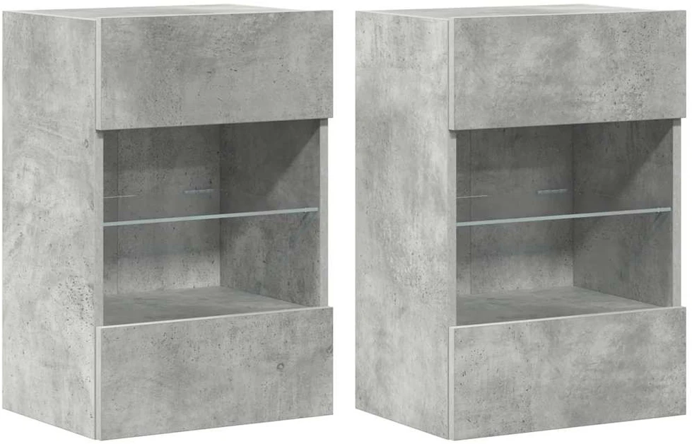 TV staliukas Sieninės TV spintelės su LED, 2vnt., betono, 40x30x60,5cm