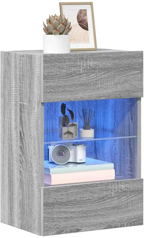 TV staliukas Sieninės TV spintelės su LED, 2vnt., pilkos, 40x30x60,5cm
