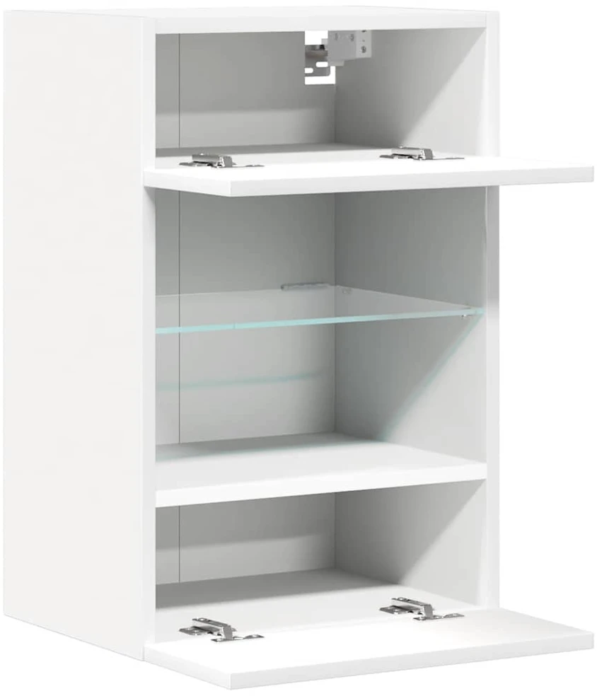 TV staliukas Sieninės TV spintelės su LED, 2vnt., baltos, 40x30x60,5cm