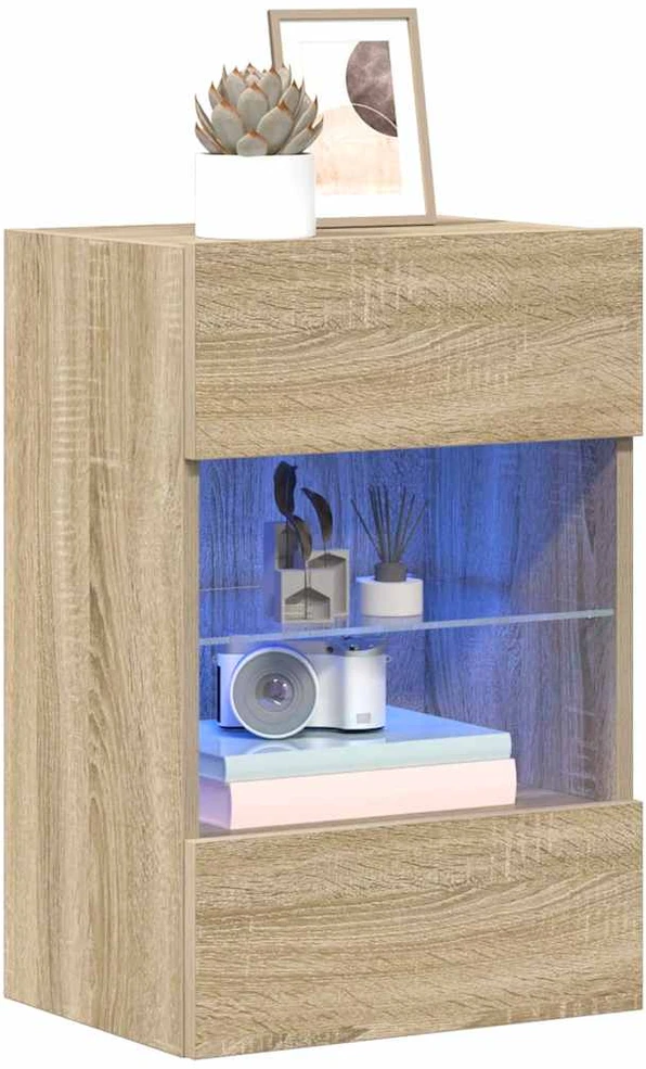 TV staliukas Sieninės TV spintelės su LED, 2vnt., ąžuolo, 40x30x60,5cm