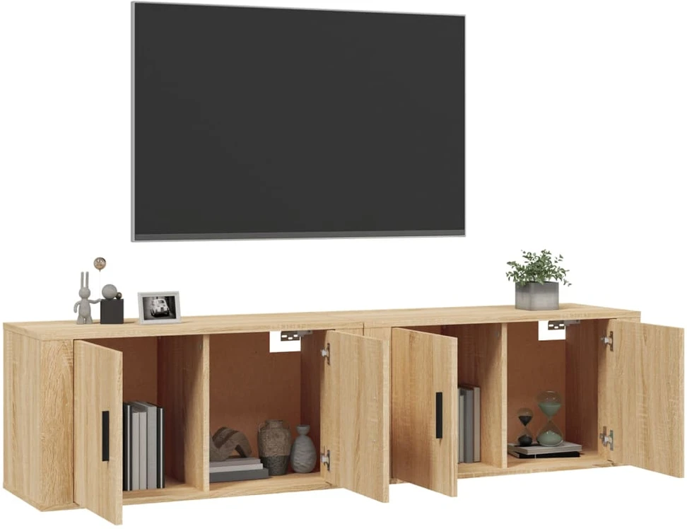 TV staliukas Sieninės televizoriaus spintelės, 2vnt., ąžuolo, 80x34,5x40cm
