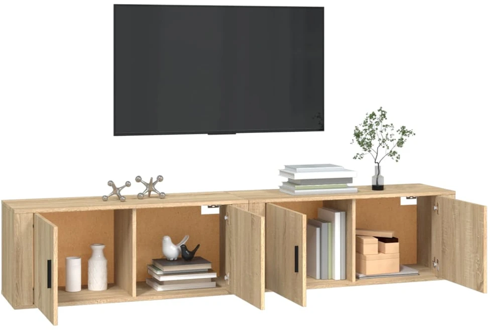 TV staliukas Sieninės televizoriaus spintelės, 2vnt., ąžuolo, 100x34,5x40cm