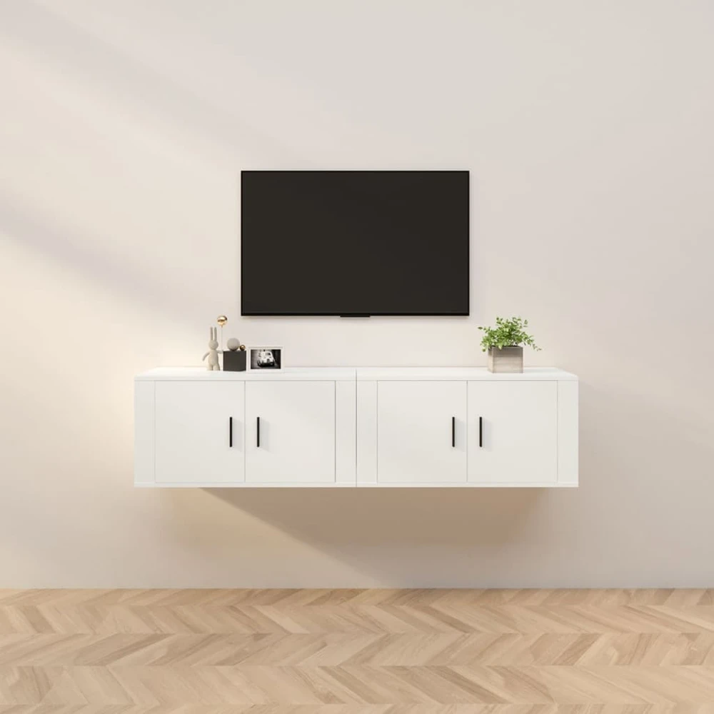TV staliukas Sieninės televizoriaus spintelės, 2vnt., baltos, 80x34,5x40cm