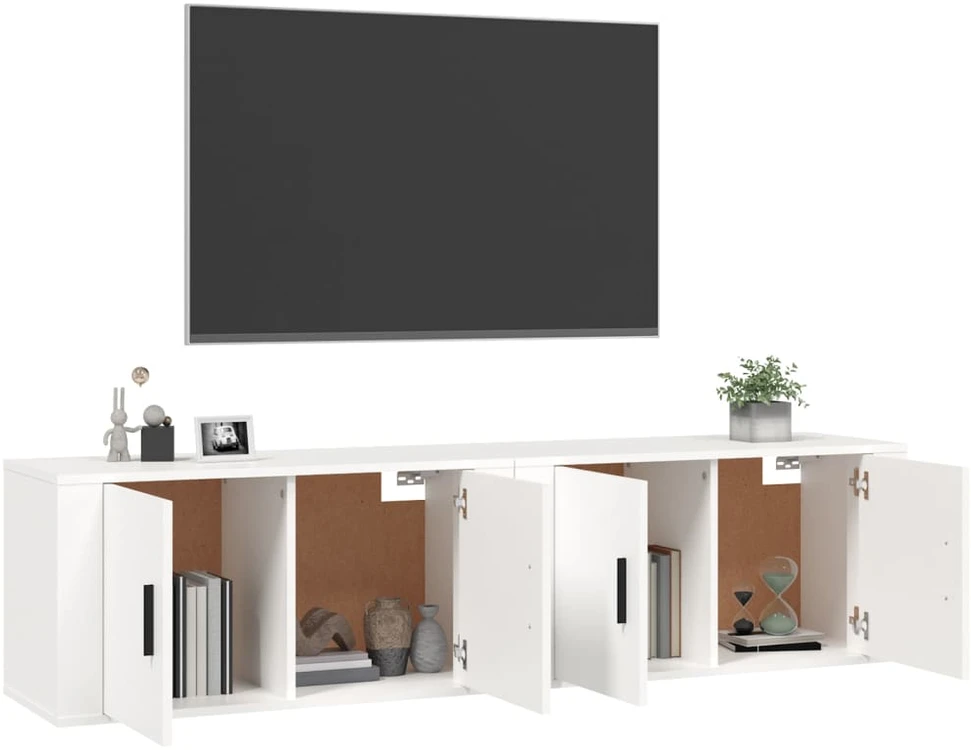 TV staliukas Sieninės televizoriaus spintelės, 2vnt., baltos, 80x34,5x40cm