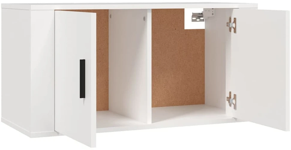 TV staliukas Sieninės televizoriaus spintelės, 2vnt., baltos, 80x34,5x40cm