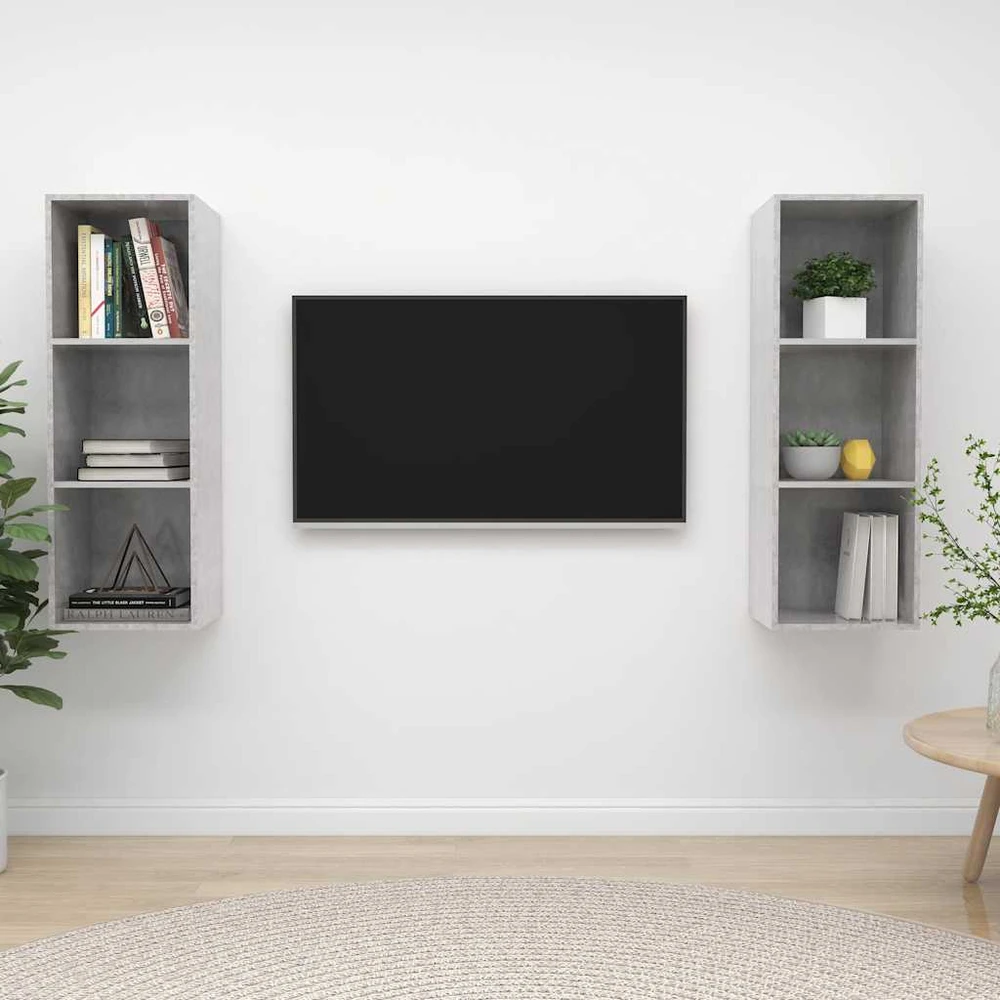 TV staliukas Sieninės televizoriaus spintelės, 2vnt., betono pilkos, MDP