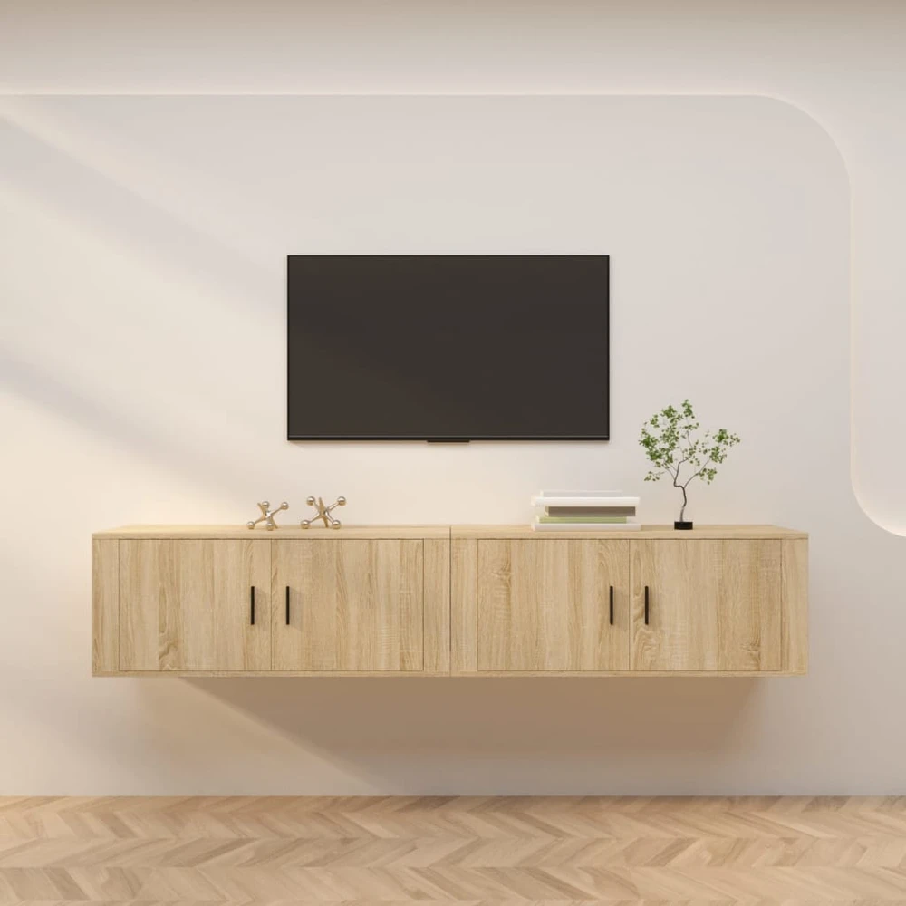 TV staliukas Sieninės televizoriaus spintelės, 2vnt., ąžuolo, 100x34,5x40cm