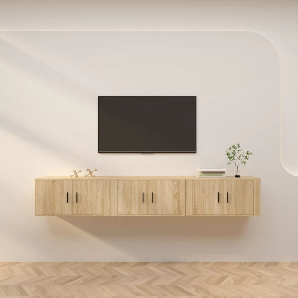 TV staliukas Sieninės televizoriaus spintelės, 3vnt., ąžuolo, 80x34,5x40cm