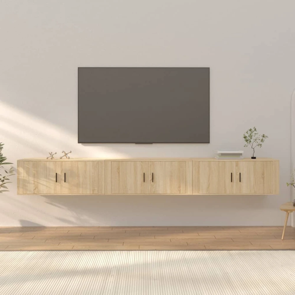 TV staliukas Sieninės televizoriaus spintelės, 3vnt., ąžuolo, 100x34,5x40cm