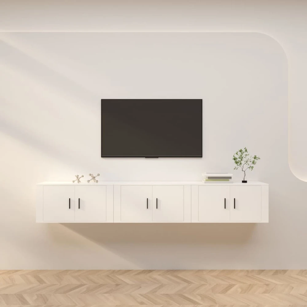 TV staliukas Sieninės televizoriaus spintelės, 3vnt., baltos, 80x34,5x40cm