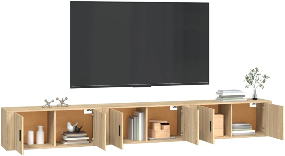 TV staliukas Sieninės televizoriaus spintelės, 3vnt., ąžuolo, 100x34,5x40cm