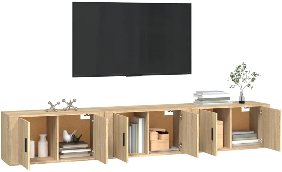 TV staliukas Sieninės televizoriaus spintelės, 3vnt., ąžuolo, 80x34,5x40cm