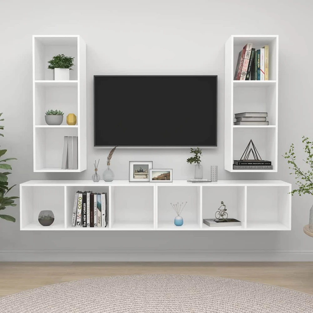 TV staliukas Sieninės televizoriaus spintelės, 4vnt., baltos, MDP