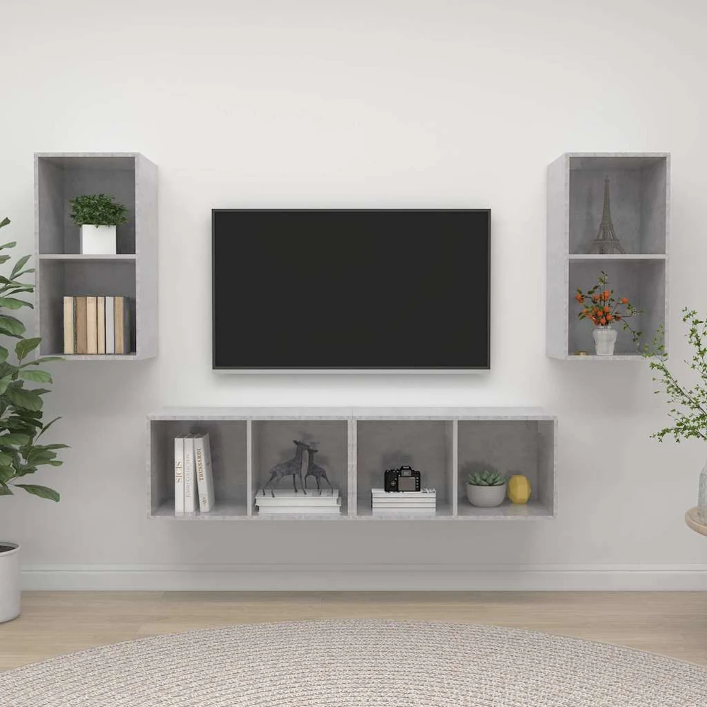 TV staliukas Sieninės televizoriaus spintelės, 4vnt., betono, mediena