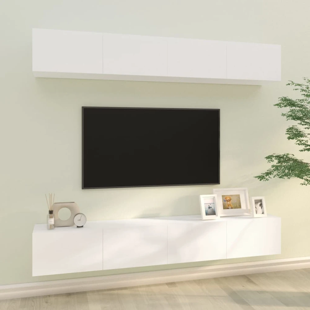 TV staliukas Sieninės televizoriaus spintelės, 4vnt., baltos, 100x30x30cm