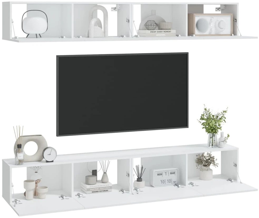 TV staliukas Sieninės televizoriaus spintelės, 4vnt., baltos, 100x30x30cm