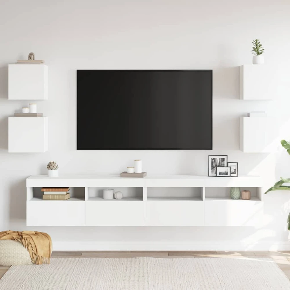 TV staliukas Sieninės televizoriaus spintelės, 4vnt., baltos, 30,5x30x30cm